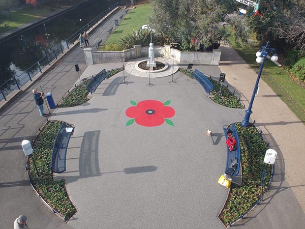 Decorative resin bound at the war memorial by Hythe Canal